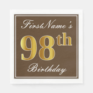 Elegant Bruin, Faux Gold 98ste verjaardag + naam Servetten