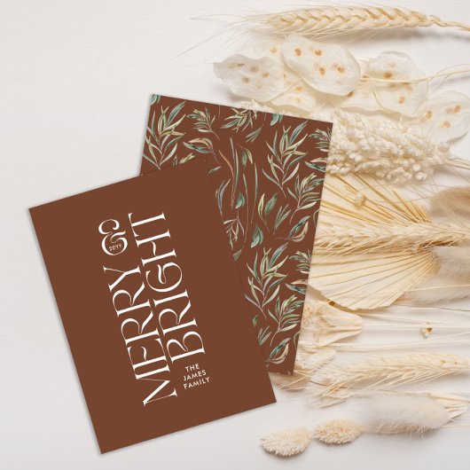 Elegant bruin gebladerte moderne minimale typograf feestdagenkaart