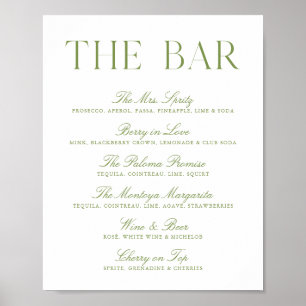 Elegant bruin-groene & witte huwelijksbar-sign poster
