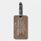 Elegant Bruin Leder Reiswereld - Kaart Vliegtuig Bagagelabel (Achterkant verticaal)