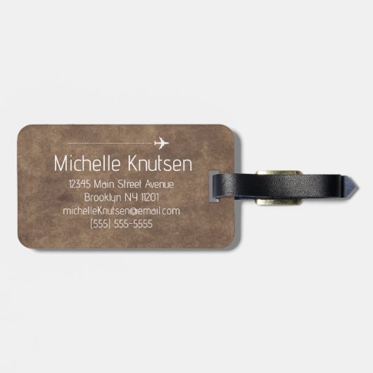 Elegant Bruin Leder Reiswereld - Kaart Vliegtuig Bagagelabel (Achterkant horizontaal)