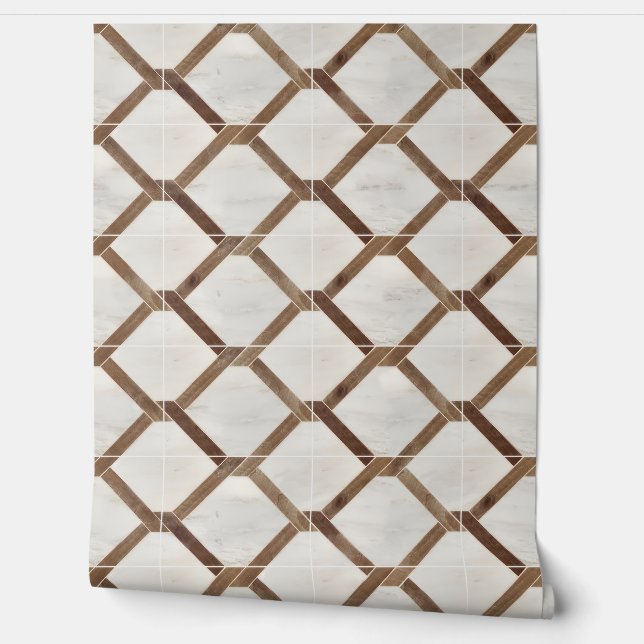 Elegant Bruin Marmer Geometrisch Kettingspatroon Behang (Afrollen)