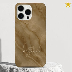 Elegant bruin marmer op maat gemaakt naam gemonogr iPhone 16 pro max hoesje