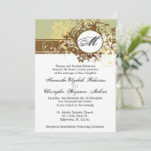 Elegant  bruin monogram bruiloft Uitnodiging (Staand voorkant)