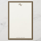 Elegant bruin monogram met twee randen briefpapier (Voorkant)