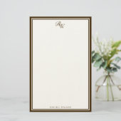 Elegant bruin monogram met twee randen briefpapier (Staand voorkant)