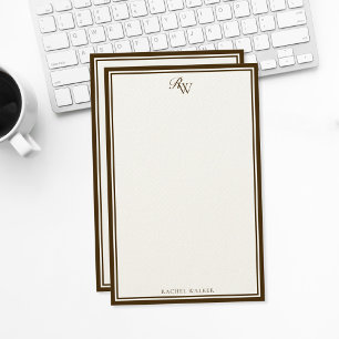 Elegant bruin monogram met twee randen briefpapier