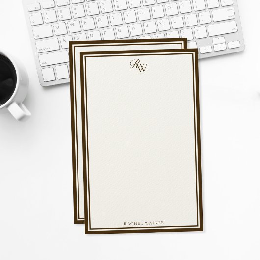 Elegant bruin monogram met twee randen briefpapier