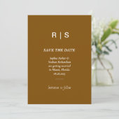 Elegant bruin monogram Save the Date Kaart (Staand voorkant)