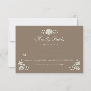 Elegant bruin vintage bloemmotief RSVP kaartje