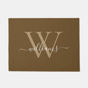 Elegant Bruin Wit Aangepaste Monogram Script Naam Deurmat