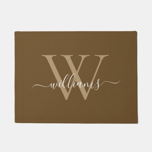 Elegant Bruin Wit Aangepaste Monogram Script Naam Deurmat (Voorkant)