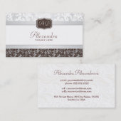 Elegant Bruin & Wit Damast Pattern-Sjabloon Visitekaartje (Voorkant / Achterkant)