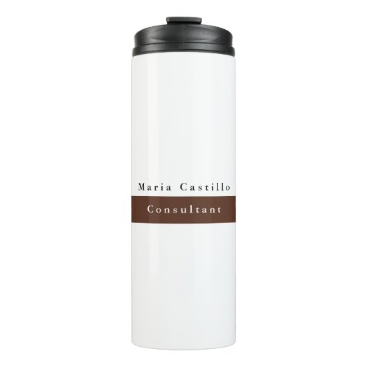 Elegant Bruin Wit Minimalist Thermosbeker (Voorkant)