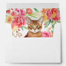 Elegant bruine kat en Waterverf bloemen