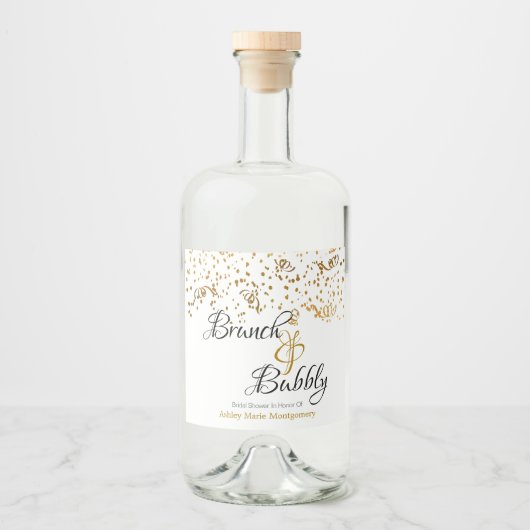 Elegant Brunch Bubble Vrijgezellenfeest Gold Confe Likeurfles Etiket (Voorkant)