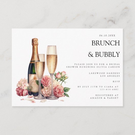 Elégant Brunch & Bubbly Invitation de douche nupti (Devant)