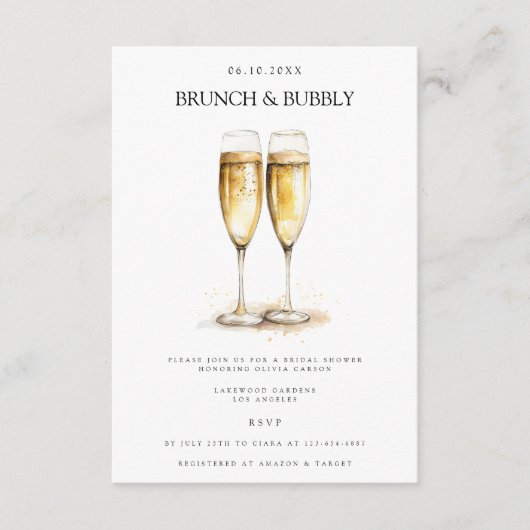 Elégant Brunch & Bubbly Invitation de douche nupti (Devant)