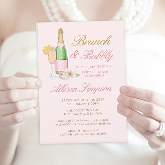 Elégant Brunch et Bubbly Bridal Shower Invitation