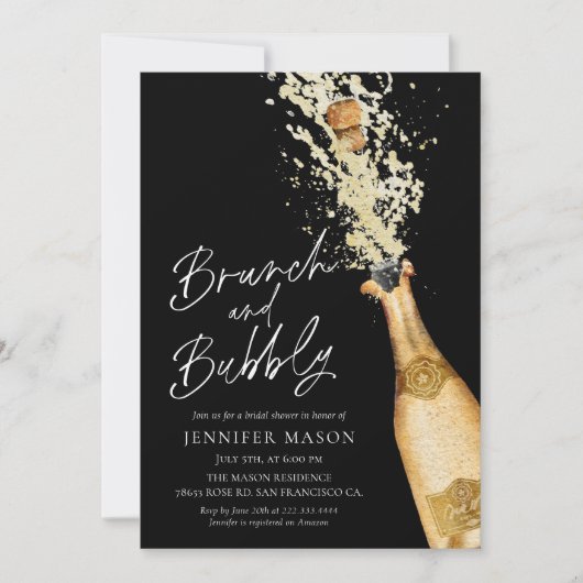 Elégant Brunch et Bubbly Bridal Shower Invitation (Devant)