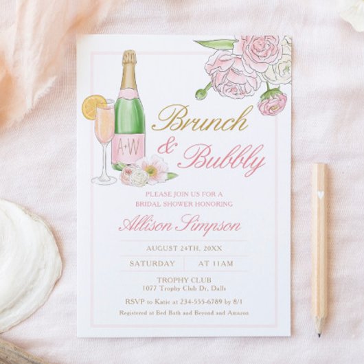 Élégant Brunch floral et Bubbly Invitation