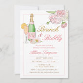 Élégant Brunch floral et Bubbly Invitation (Devant)