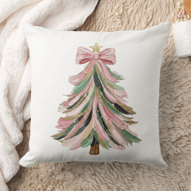 Elegant Brushstroke Christmas Tree Pillow Kussen (Deken)
