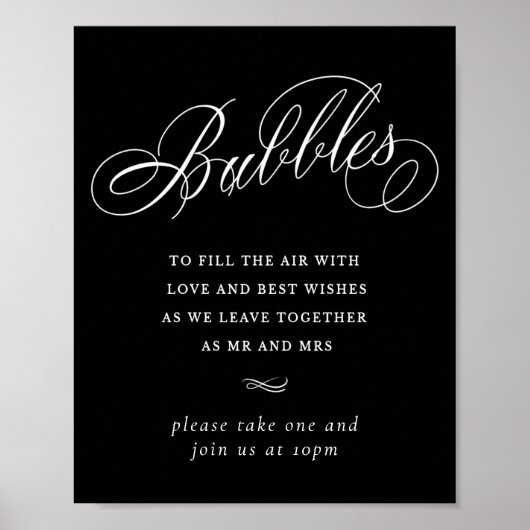 Elegant Bubbles White Calligrafie | Favorietabel Poster (Voorkant)
