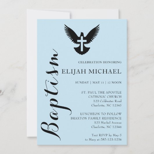 Élégant budget Baptême Sky Blue Invitation (Devant)