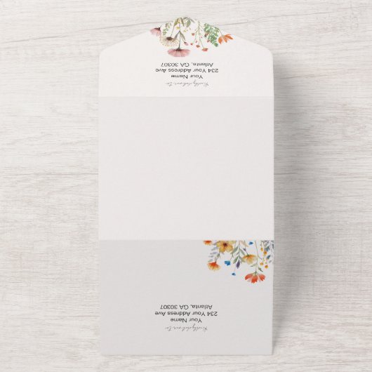 Elegant Budget Botanische Wildflower Bruiloft All In One Uitnodiging (Buitenkant)