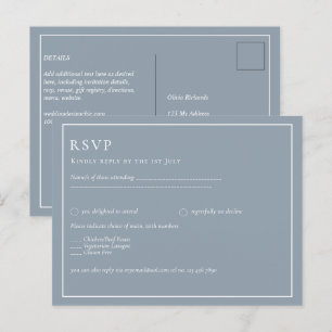 Elegant Budget Dusty Blue Monochrome Wedding Briefkaart