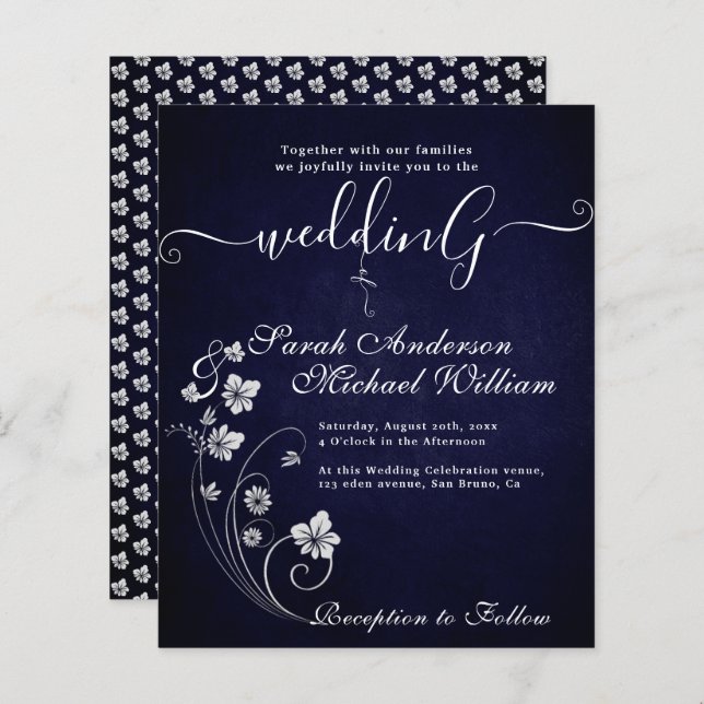 Elegant budget Flowers White Wedding Invitation (Voorkant / Achterkant)