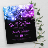 Elegant Budget Paarse Blauwe Vonk Sweet 16 Invite Flyer