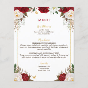 Elégant budget Rouge Floral Quinceañera Menu
