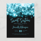 Elegant Budget Turquoise Vonk Sweet 16 Invite Flyer (Voorkant)