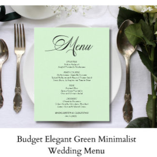 Élégant budget Vert minimaliste menu Mariage
