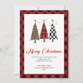 Elegant Buffalo Plaid Christmas Tree Leopard Card Feestdagenkaart (Voorkant)
