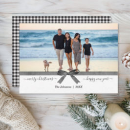 Elegant Buffalo Pset Bow Black White Holiday Card