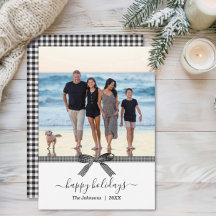 Elegant Buffalo Pset Bow Black White Holiday Card