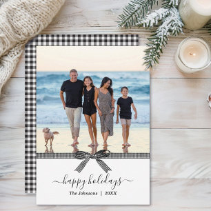 Elegant Buffalo Pset Bow Black White Holiday Card