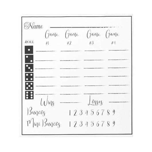 Elegant bunco score pad notitieblok (Voorkant)