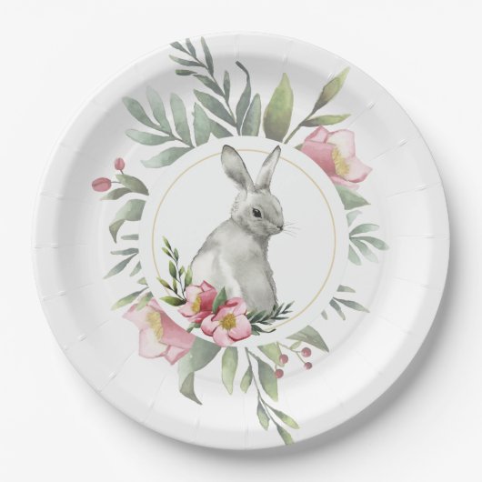 Elegant Bunny bloemenontwerp Papieren Bordje (Voorkant)