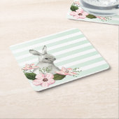 Elegant Bunny gestreept Vierkante Kartonnen Onderzetter (Schuin)