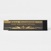 Élégant bureau moderne Noir et Or Nom Plaque (Devant)