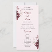 Elegant Burgandy Blush Bloemen Bruiloft Programma (Voorkant)