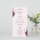 Élégant Burgandy Blush Floral Wedding Programme (Debout devant)