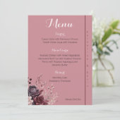 Elégant Burgandy Dusty Rose Floral Mariage Menu (Debout devant)