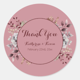 Elegant Burgandy en Dusty Roos Bloemenbruiloft Ronde Sticker