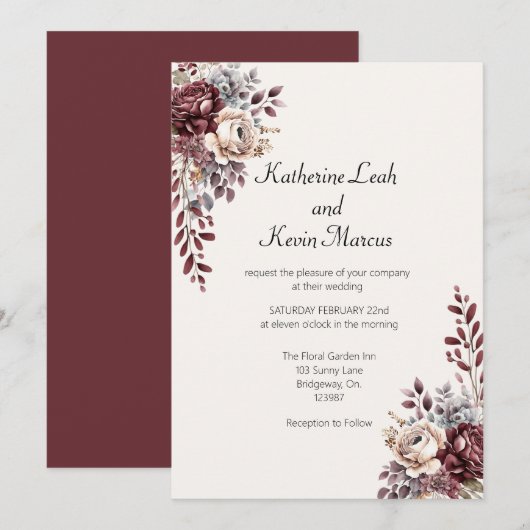 Elegant Burgandy Floral Kaart (Voorkant / Achterkant)