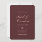 Elegant Burgundry Script Wedding Invitation Kaart (Voorkant)